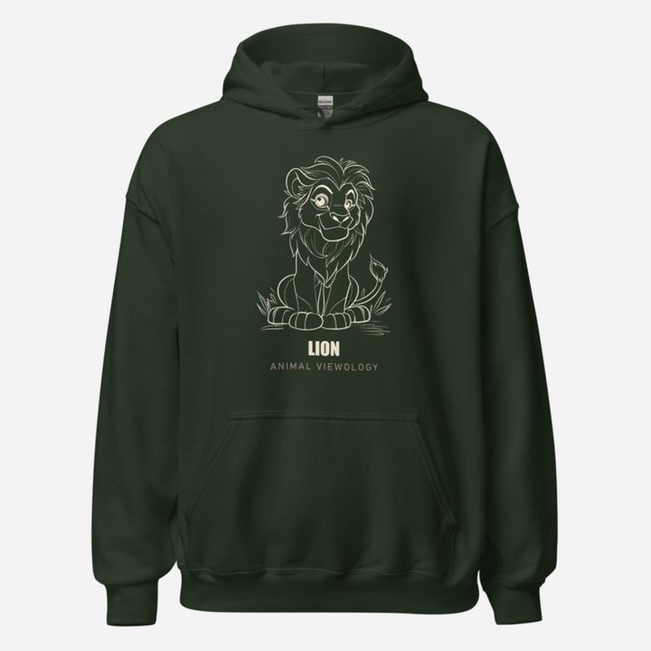 Animal Viewology Lion Sketch Hoodie in Forest Green