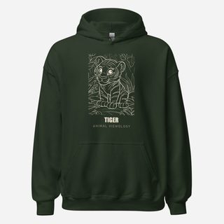 Animal Viewology Tiger Sketch Hoodie Forest Green