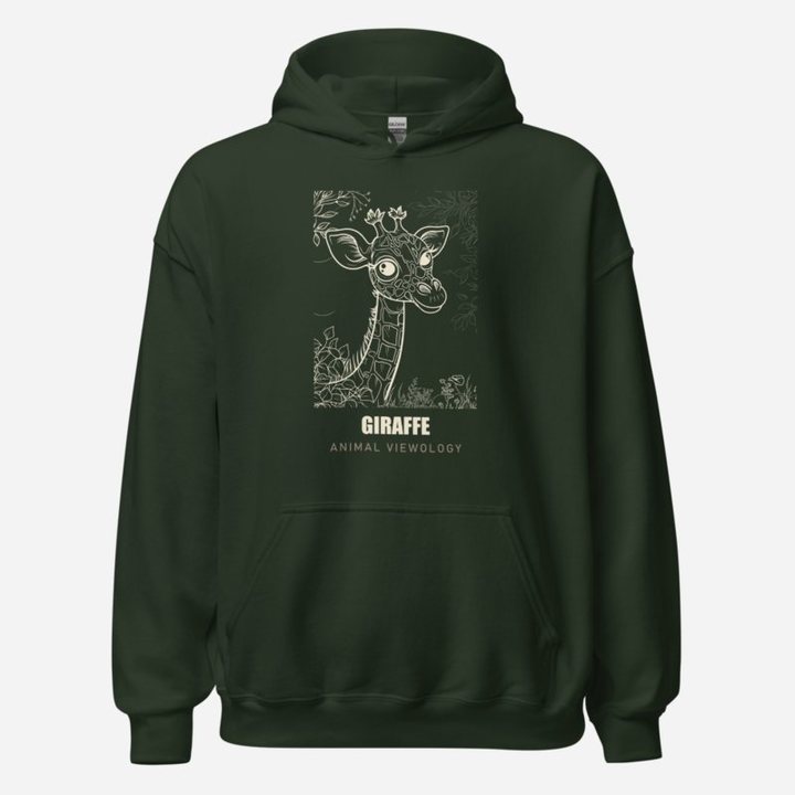 Animal Viewology Giraffe Sketch Hoodie in Forest Green