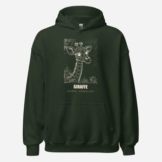 Animal Viewology Giraffe Sketch Hoodie Forest Green
