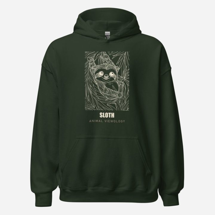Animal Viewology Sloth Sketch Hoodie in Forest Green