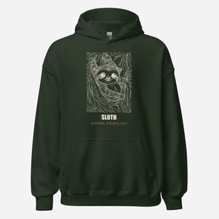 Animal Viewology Sloth Sketch Hoodie Forest Green