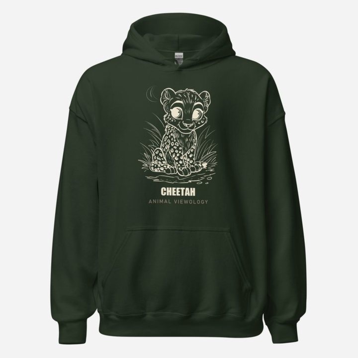 Animal Viewology Cheetah Sketch Hoodie in Forest Green