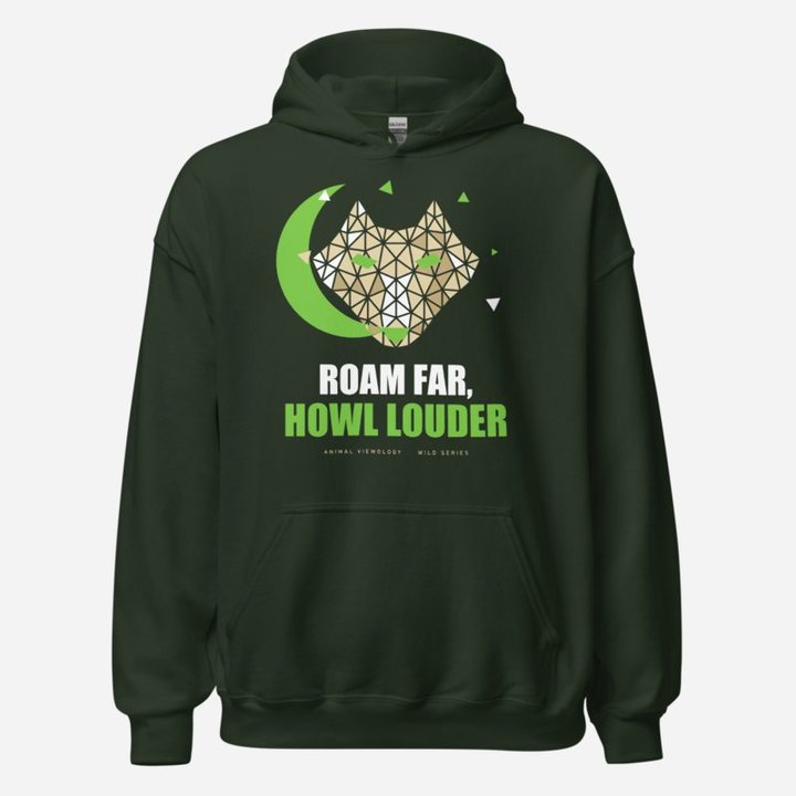 Animal Viewology Roam Far, Howl Louder Wild Hoodie in Forest Green
