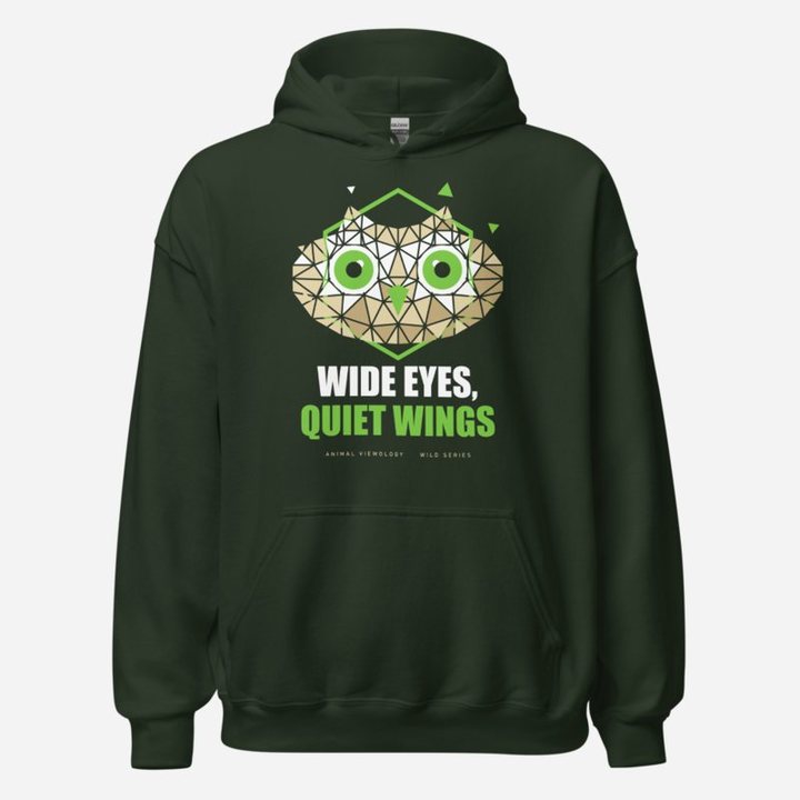 Animal Viewology Wide Eyes, Quiet Wings Wild Hoodie in Forest Green