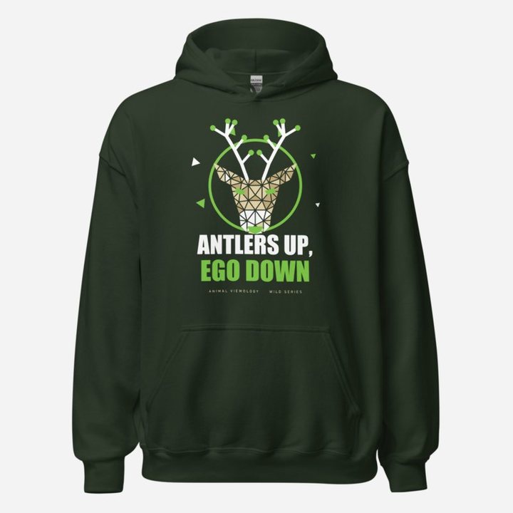 Animal Viewology Antlers Up, Ego Down Wild Hoodie in Forest Green