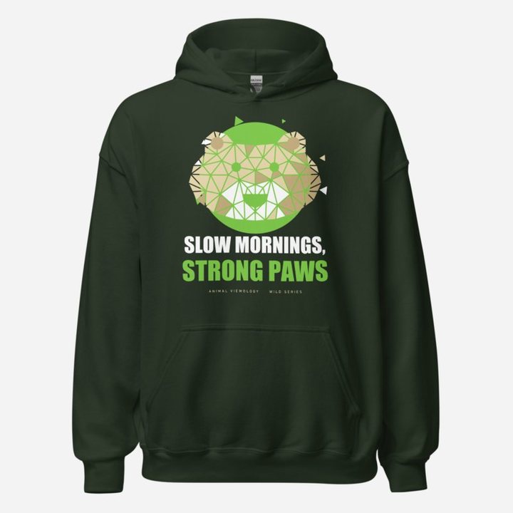 Animal Viewology Slow Mornings, Strong Paws Wild Hoodie in Forest Green