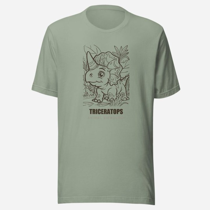 Animal Viewology Triceratops Dino Life Tee in Sage