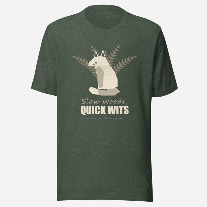 Animal Viewology Slow Woods Quick Wits Field Guide Tee in Heather Forest