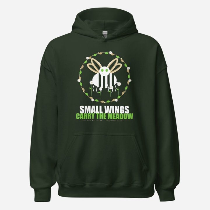 Animal Viewology Small Wings Carry The Meadow Field Guide Hoodie in Forest Green