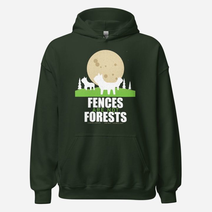 Animal Viewology Fences Are Not Forests Field Guide Hoodie in Forest Green